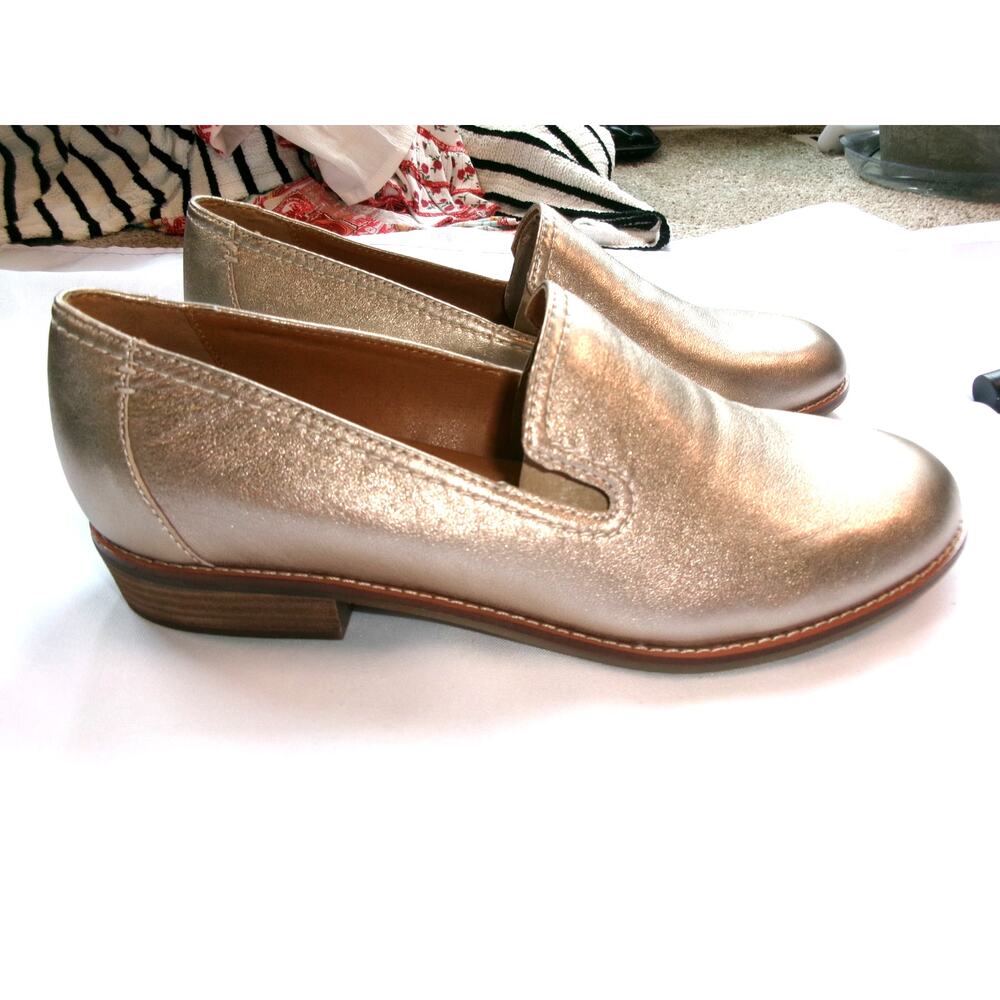 Earth Edna Gold Metallic Leather Loafer Flats Comfort Shoes Women's 8.5